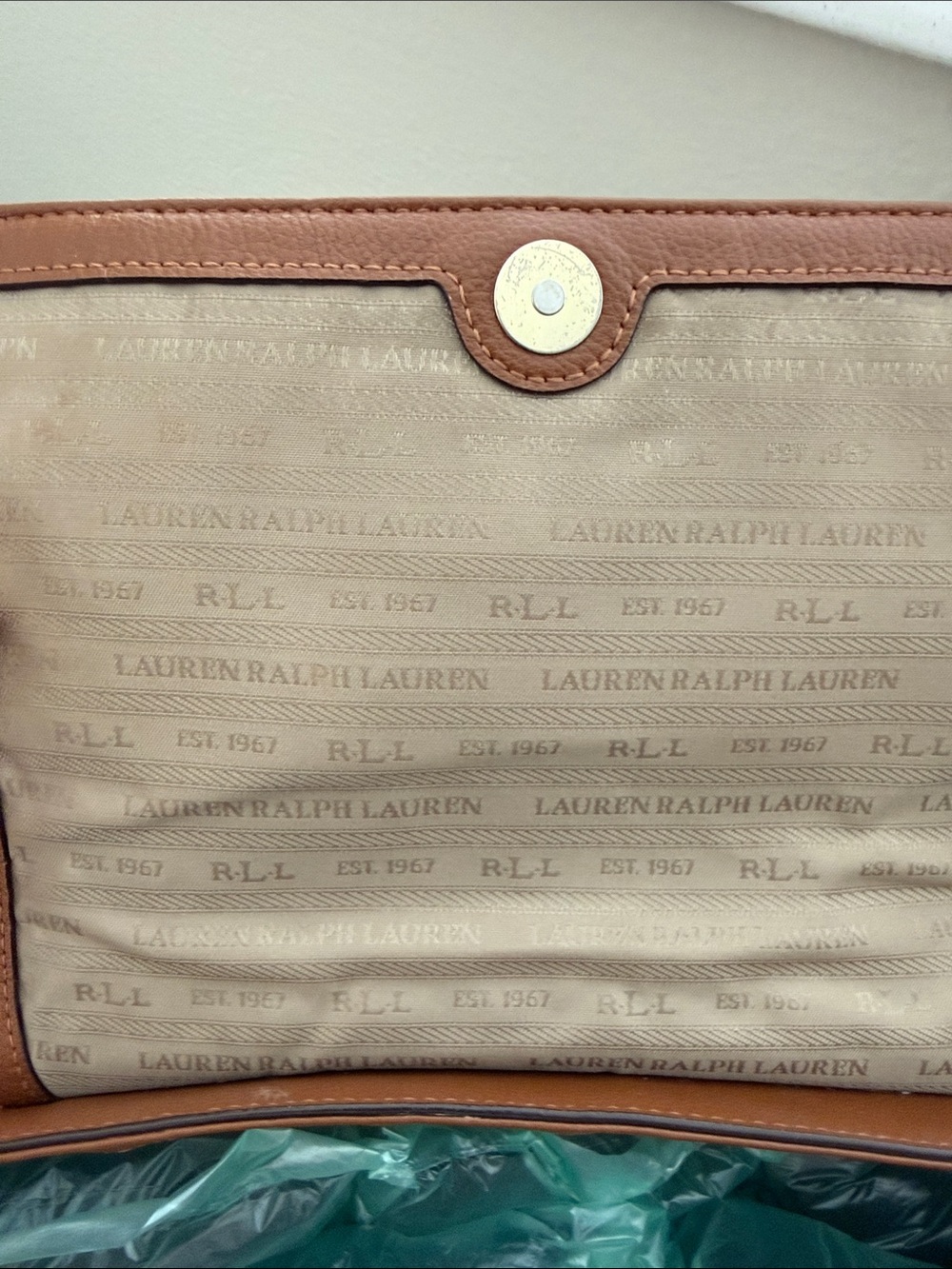 Lauren Ralph Lauren Tan Pebble Leather Crossbody with Gold Plaque - Picture 6 of 16